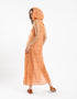 Printed sleeveless long dress with a hoodie